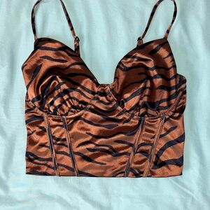 Brown and Black Tiger Print Crop Top